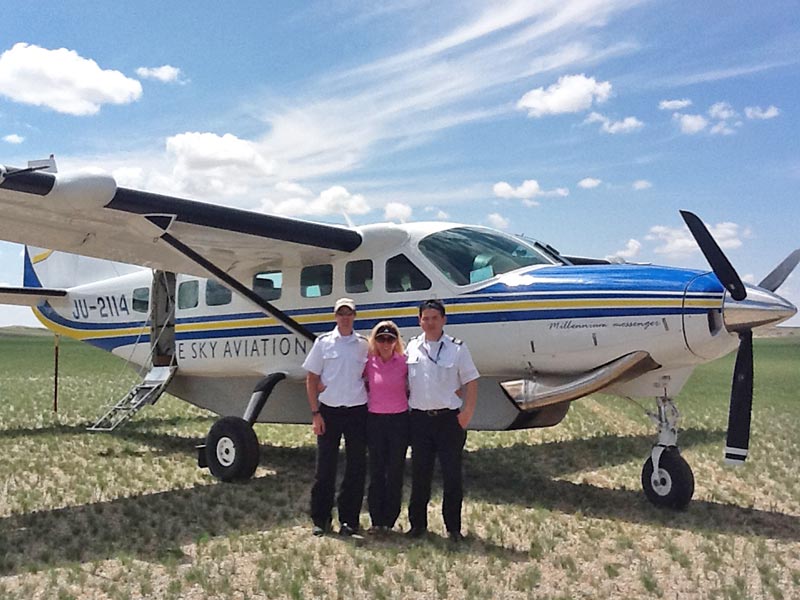 Catherine Heald flying privately in Mongolia