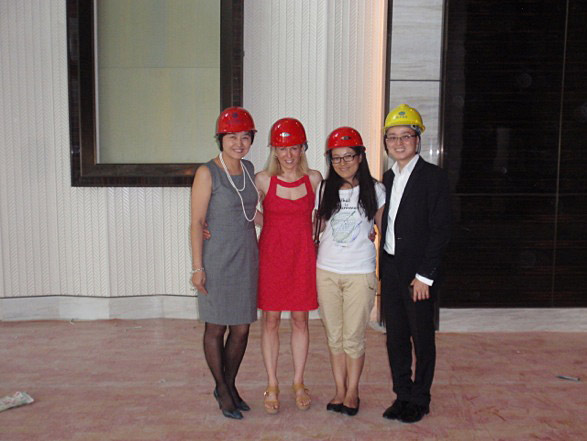 Catherine Heald with Ritz-Carlton staff for behind the scenes hard-hat tour