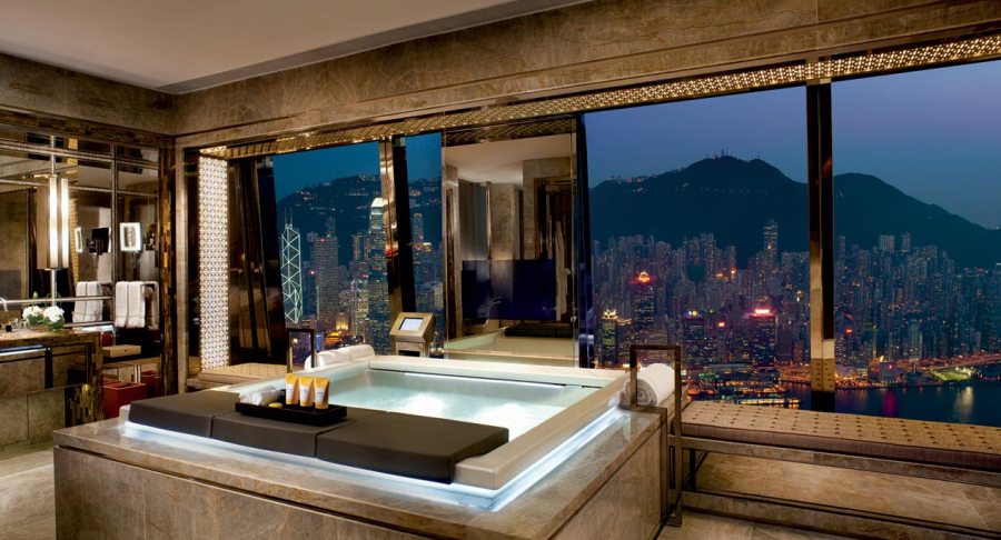 A bathroom with a view at the Ritz-Carlton Hong Kong