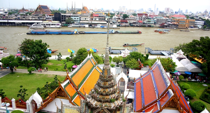 Bangkok & the Chao Phraya River viewed from the Temple of Wat Arun