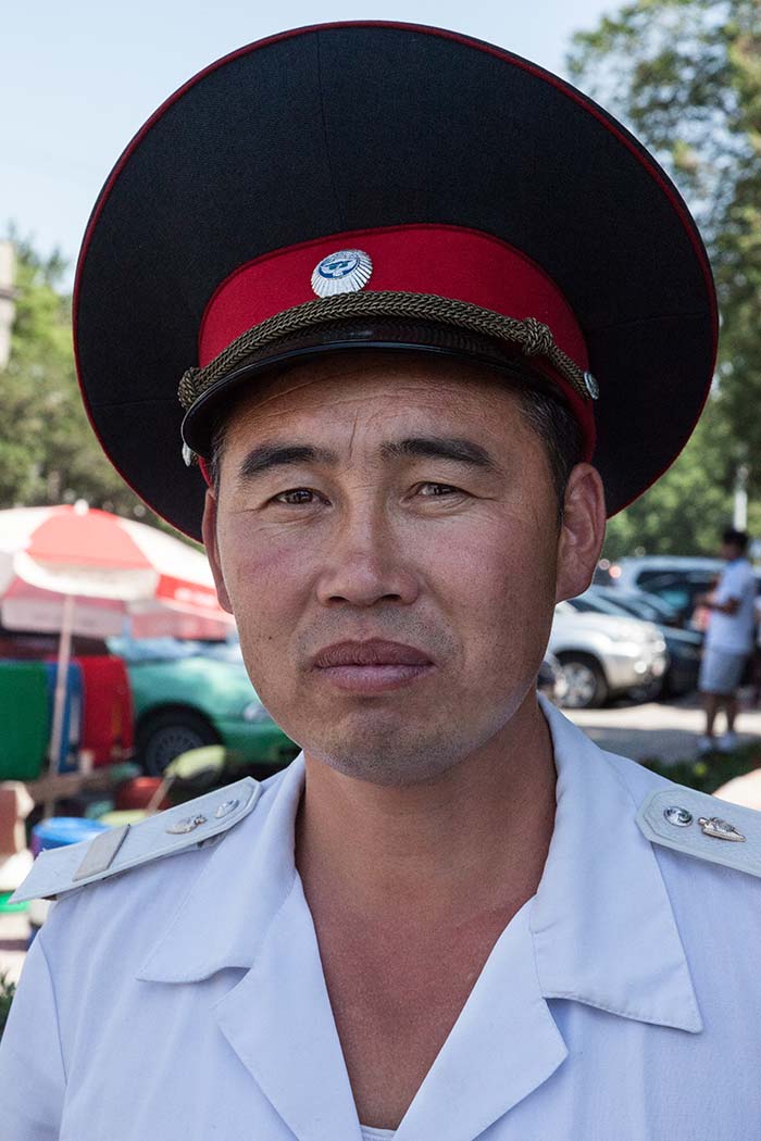 A policeman in Bishkek who allowed us to take his photo after much persuasion..