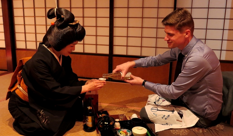 It's traditional to thank a geisha with sake